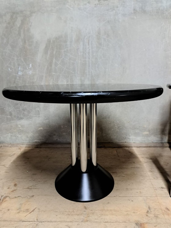 Image 1 of Black Postmodern Side Table with Chrome Base, 1970s–1980s		