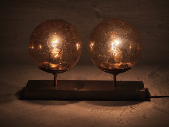 1970s Space Age Amber Glass Double Wall Lamp, Kamenický Šenov – Wall lights, Brass (photo 14 of 14)