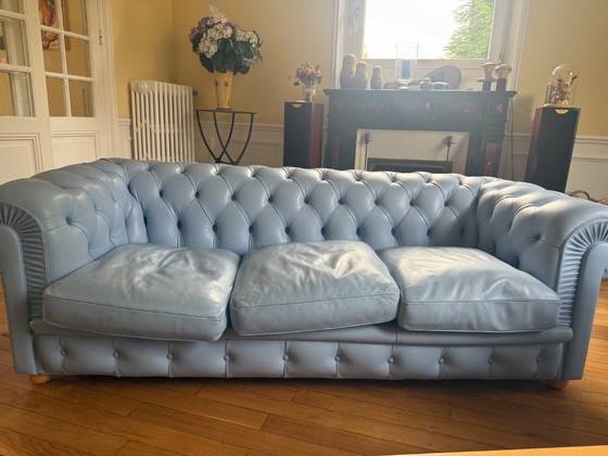 Divano Poltrona Frau Blu Lavanda Ottime Condizioni – Divani 3 posti, Leather, Wood (photo 2 of 5)
