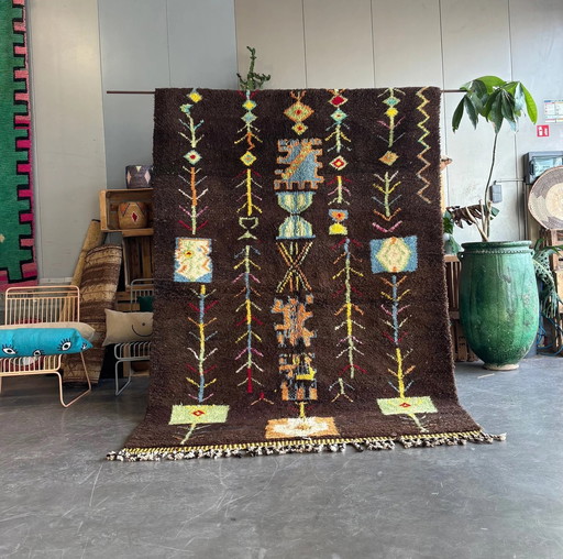 Modern Moroccan Brown Wool Rug