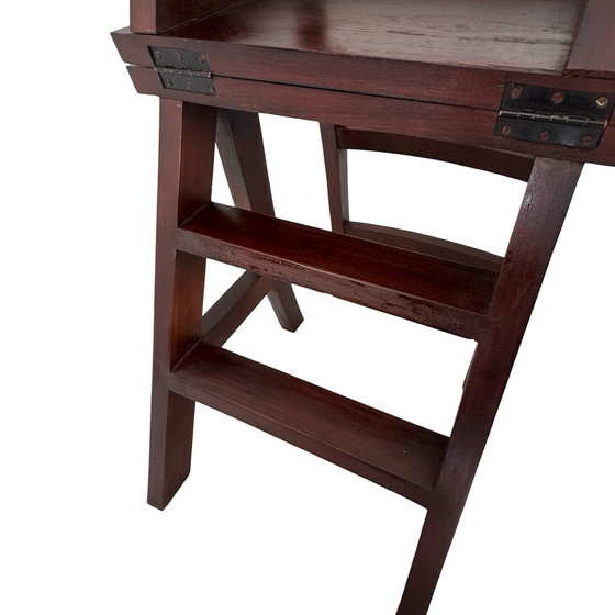 Image 1 of Escalier de bibliothèque ancien / Chaise pliante - Bois dur français - Inventé par Benjamin Franklin (Franklin-chair) !