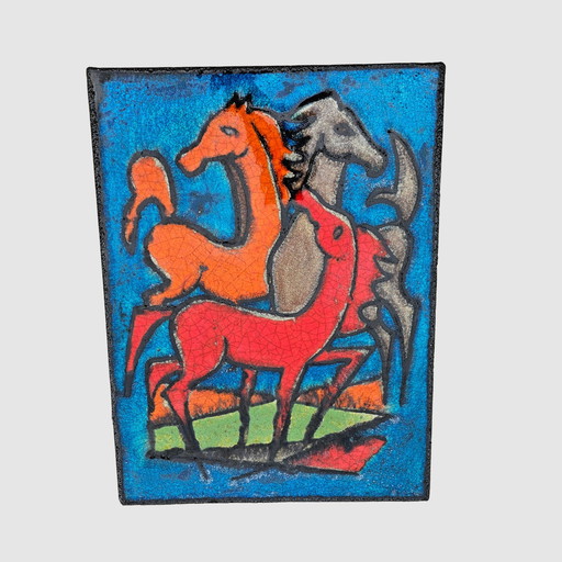 Ruscha Wandbild Keramik Wandkeramik Pferde Wandplatte Wandfliese Vintage 60er Midcentury Fat Lava Selten
