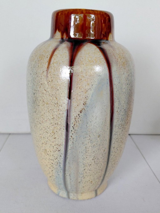 Vintage Art Déco Tropfglasur Vase, Thulin Belgien Modell 90-2