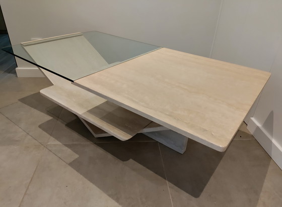 Image 1 of Travertine coffee table with glass