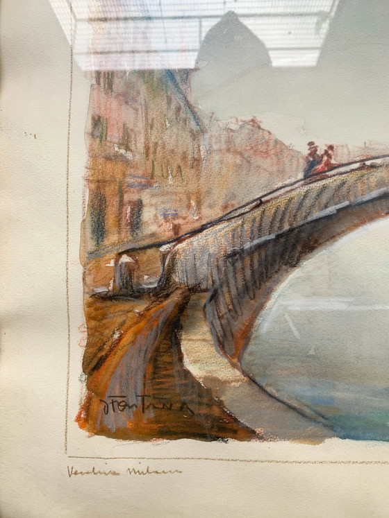 Peinture aquarelle de Daniele Fontana, années 1950, Peintures et dessins (photo 3 sur 4)