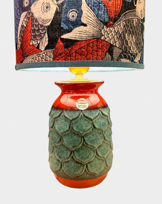 Image 1 of Lampada a sospensione Jasba degli anni '70 con decorazione a forma di ananas e paralume a forma di carpa koi.