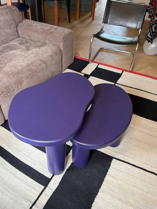 Set of 2 Japandi side tables, purple organic shape – bijzettafels, Wood (photo 2 of 8)