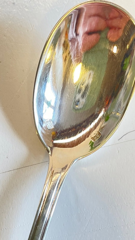 Image 1 of Vintage Silver-Plated Metal Egg Cup and Spoon for Birth