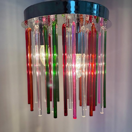 Plafón moderno con tubos de cristal de colores, Plafones, Vidrio, Cromo, Rojo, Vintage (foto 4 de 15)