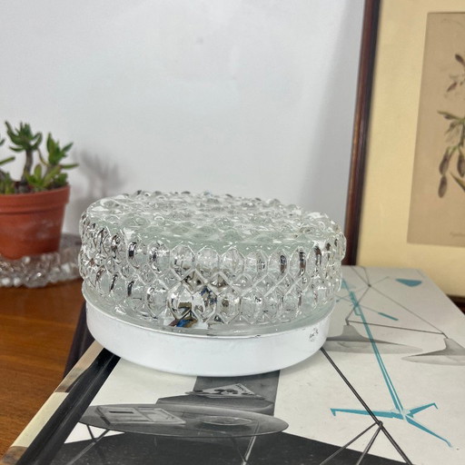 Pequeño aplique de pared redondo plafón de cristal punta de diamante vintage 1970 1980