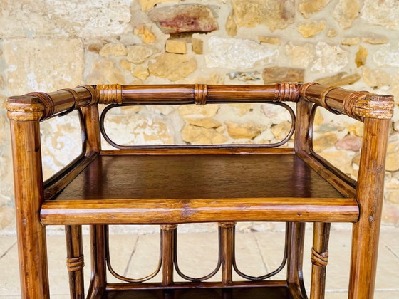 Image 1 of Vintage bamboe en rotan 3-laags plank, jaren 60