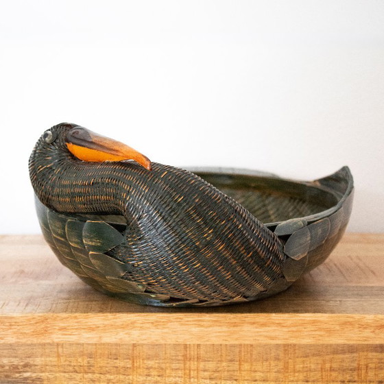 Vintage geweven mand in de vorm van een ooievaar of kraanvogel – Decoratieve objecten, Rattan (photo 3 of 12)