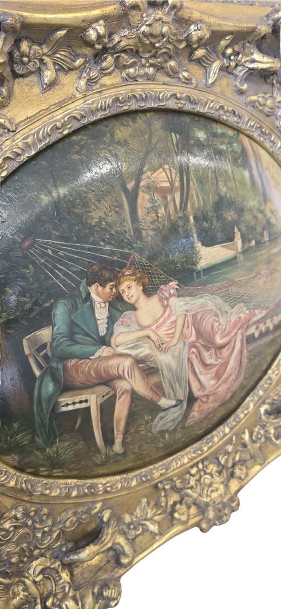 Image 1 of Pair of Oils on Canvas of the 18th Century Romantic Scenes Signed