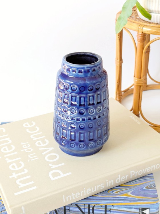 Image 1 of Vaso in ceramica Scheurich di metà secolo | Inka Decor Denim Blue | Germania Ovest
