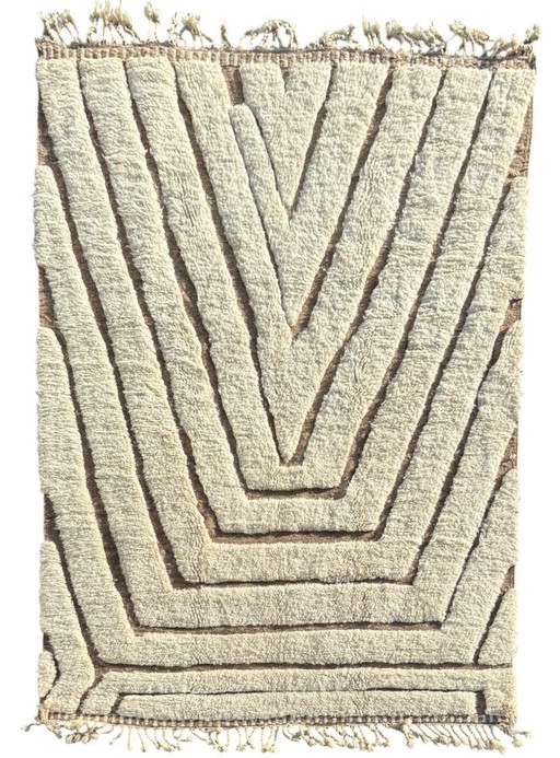 Moderner marokkanischer Mrirt-Teppich 200x300 cm – Cremefarbenes Wollstrukturdesign