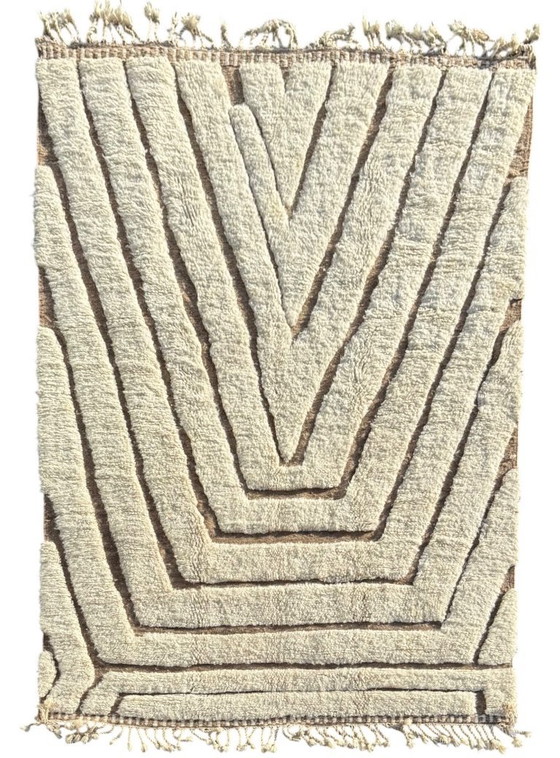 Image 1 of Modern Marokkaans Mrirt-tapijt 200x300 cm – Crème wollen textuurdesign