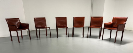 6 sedie di design italiano Enrico Pellitzoni in pelle color cognac