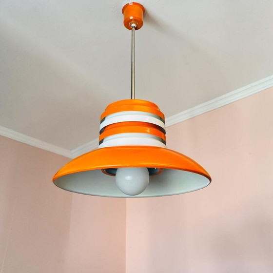 Image 1 of Grote oranje metalen eetkamerlamp in Space Age Scandinavische moderne stijl, jaren 70.