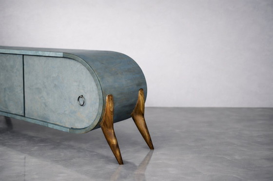 Image 1 of Vintage Mid-Century Modern Italian Turquoise Streamline Sideboard in Birch, 1960s