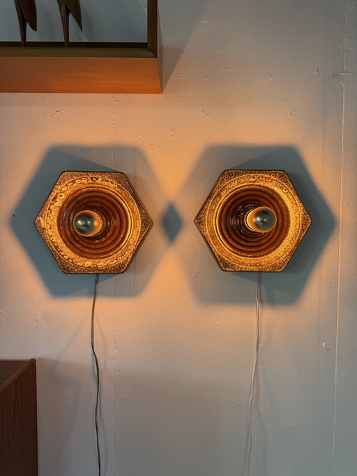 2x azulejos de cerámica vintage, Hustadt Leuchten '60