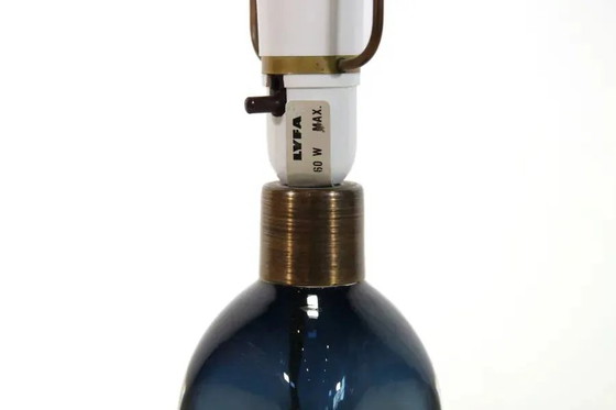 Blue crystal table lamp by Carl Fagerlund for Orrefors model RD1406 – Brass, Scandinavian (photo 4 of 5)