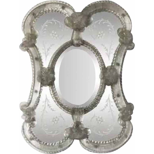 Miroir vénitien vintage en verre de Murano, Italie années 1950