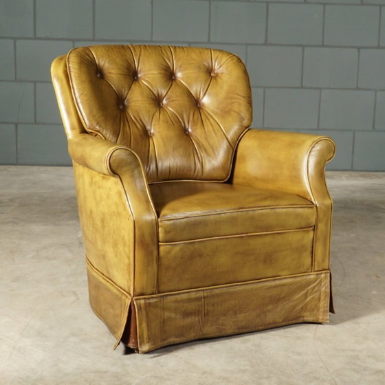 Image 1 of Set di poltrone Chesterfield vintage – pelle verde – anni '70