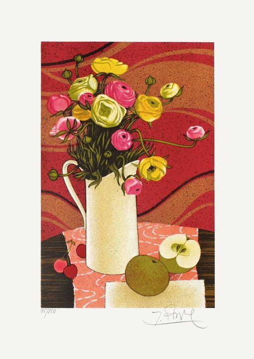 Yves GANNE The Cut Apple Signed lithograph 1980