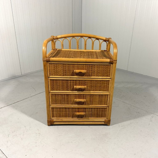 Rotan ladekast nachtkastje 1980's