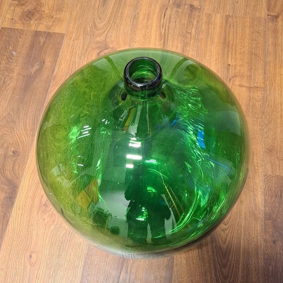 Image 1 of Vintage Emerald Green Glass Fermentation Bottle or Floor Vase 'Dame Jeanne'