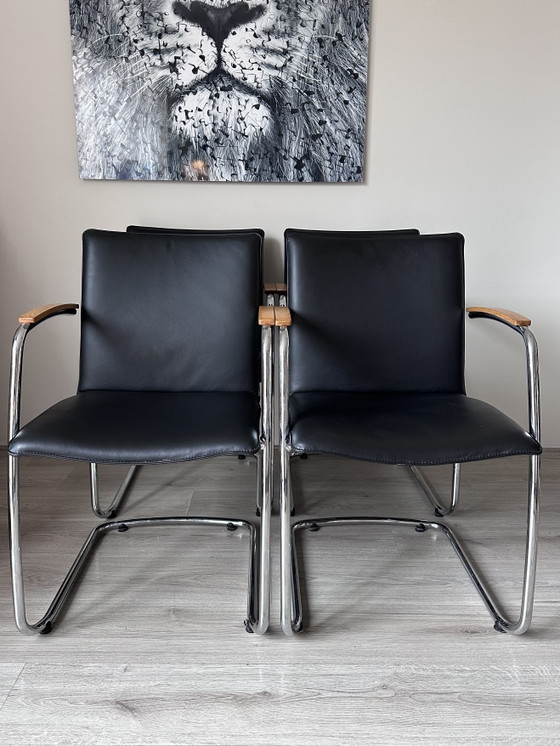 4x Leolux Freyr Design Dining chairs – Chrome, Wood, Modern (photo 12 of 12)