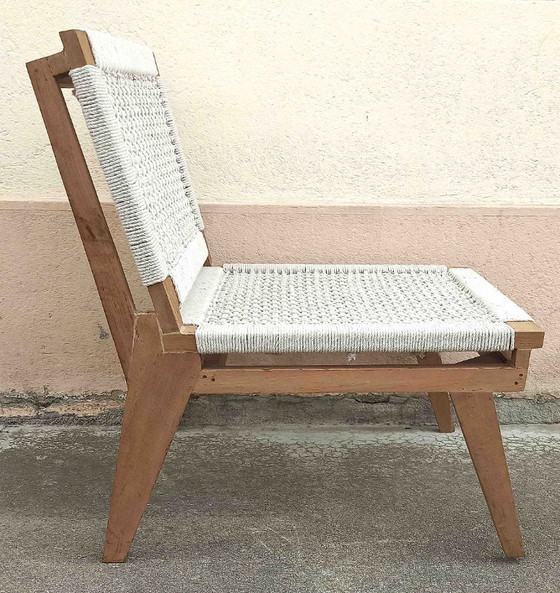 Image 1 of Solid teak and cotton rope armchair from the 1950s