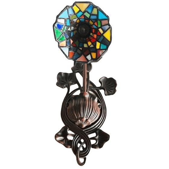Image 1 of Vintage Meyda Art nouveau stijl wandlamp lelies glas in lood 1980's