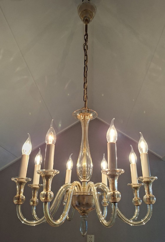 Vintage Italian Murano 8-Arm Chandelier - Crystal. – Copper (photo 3 of 17)