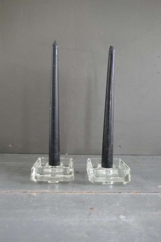 Image 1 of Vintage Bohemia glass candlestick 2 x Czechoslovakia