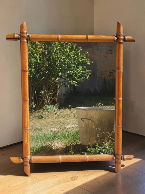 Wooden mirror turned in a bamboo style 58*73 cm – Glass, Art Nouveau (photo 7 of 7)