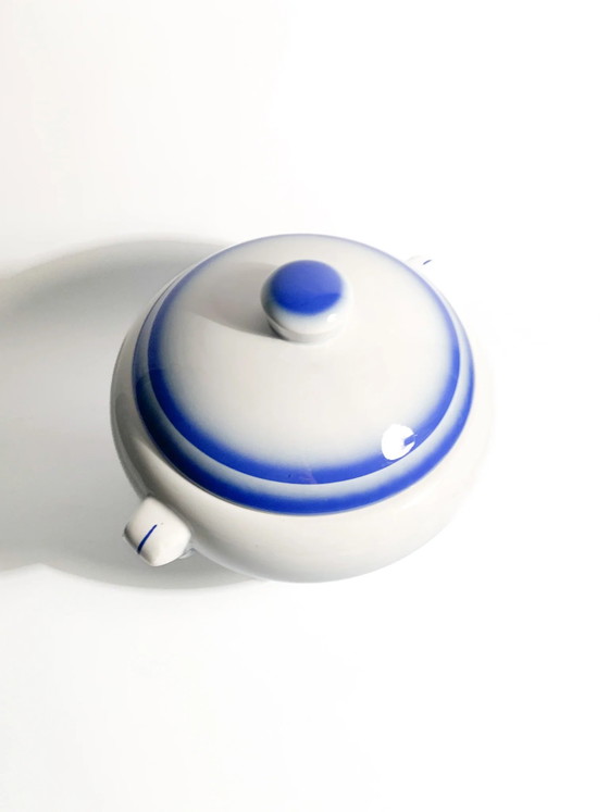 White and Blue Ceramic Tureen Centerpiece by Galvani Pordenone, 1950s, Crockery (photo 3 of 8)