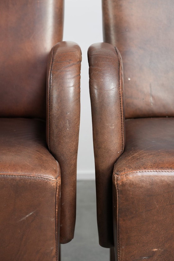 Image 1 of 4 chaises de salle à manger/d'appoint magnifiquement finies avec accoudoirs en cuir de vachette