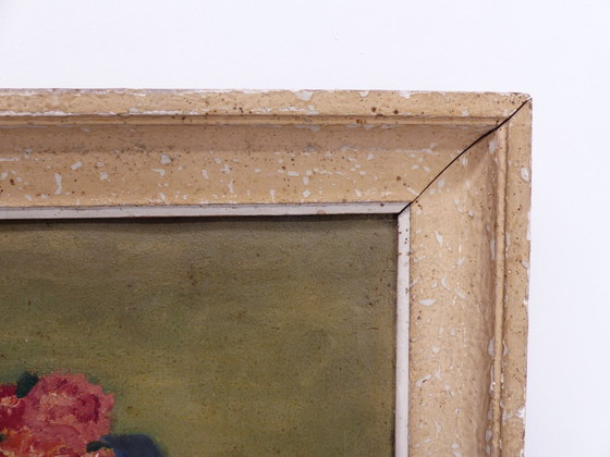 Image 1 of Peinture à l'huile originale représentant un nu féminin aux pivoines, signé G. Desvignes et daté 1944, École française, encadré