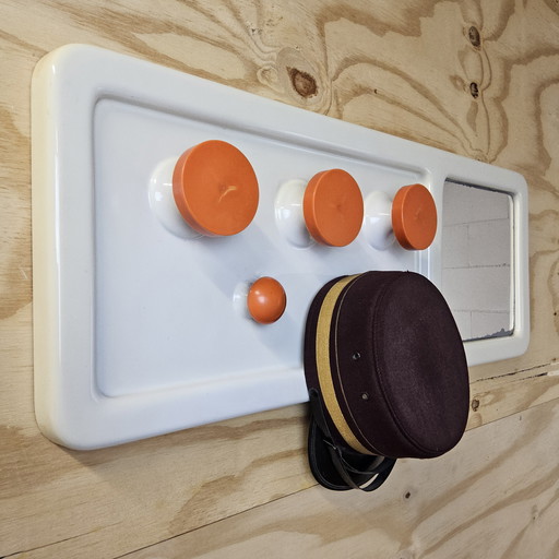 Vintage / Space Age Orange Wall Coat Rack with Mirror (70s) plastic coat rack and mirror