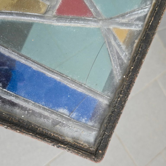 Image 1 of Vintage 1960s Brutalist Coffee Table in Metal, Glass & Stained Glass