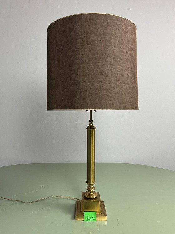 Hollywood Regency Solid Brass Column Table Lamp, Attributed to Maison Jansen. France, 1970s. Ref.: TL 302 (photo 2 of 14)