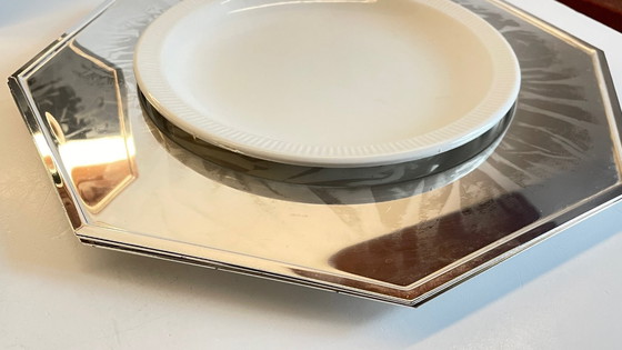 Image 1 of Set van 6 vintage zilveren metalen borden