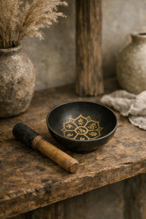 Petit bol chantant en métal avec maillet en bois – décoratif et méditatif