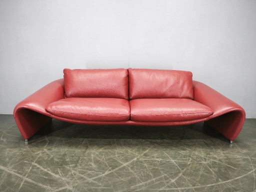 Divanotti Italienisches freistehendes Zweisitzer-Sofa aus rotem Leder