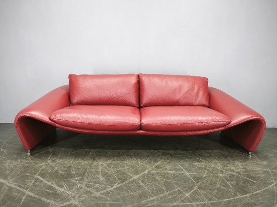 Image 1 of Divanotti Italienisches freistehendes Zweisitzer-Sofa aus rotem Leder