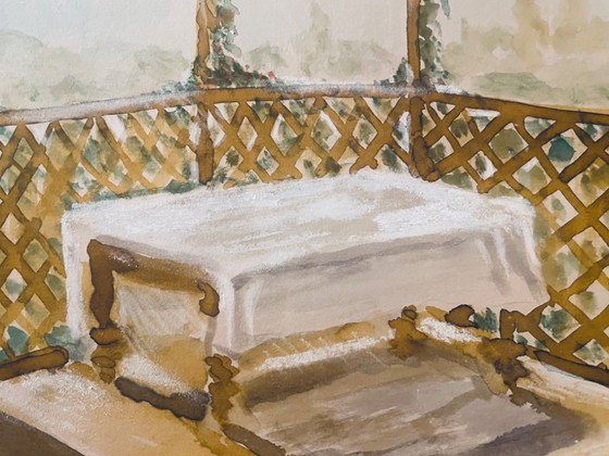 Image 1 of Watercolor painting signed "Provençal table under the arbor"