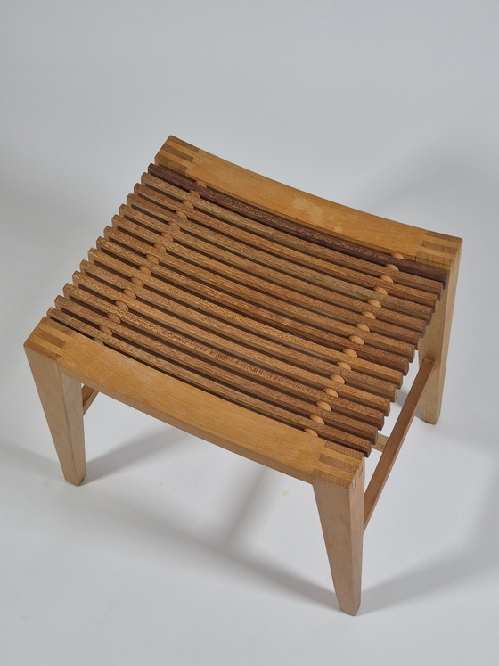 Vintage carpentry wooden stool slatted chair design (photo 5 of 14)