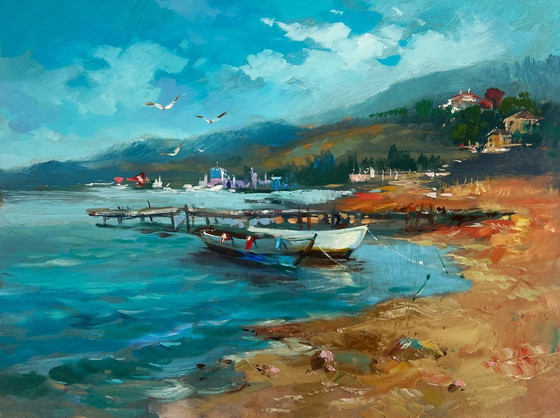 Image 1 of Originales Ölgemälde: Sommerliche Meereslandschaft, versteckte Ecke am Meer