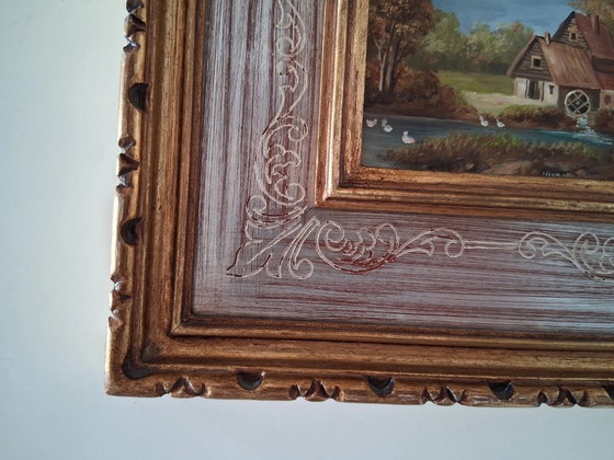 Image 1 of ORIGINAL Ölgemälde auf Karton inkl. Rahmen | Bauernhaus/Landschaft | Signiert